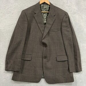 Andrew Fezza Blazer Mens 46R Brown Plaid Lambswool Sport Coat Jacket Wool VTG‎